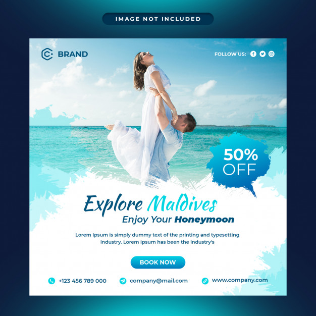 Explore maldives travel agency social media and web banner template