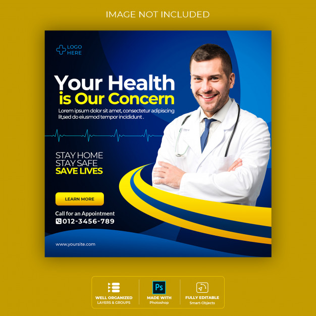 Medical health banner about coronavirus, social media instagram post banner
