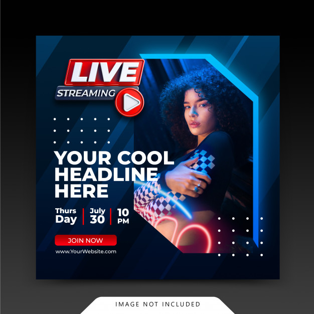 Neon retro concept live streaming instagram post social media post template