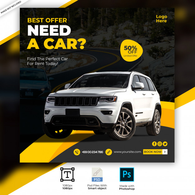 Rent car social media post banner template Premium Psd