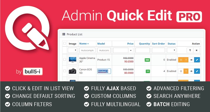 Admin Quick Edit PRO 6.2.0 - Bulk Edit OpenCart Items