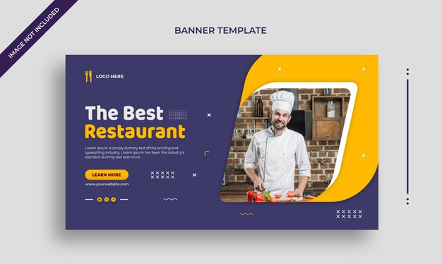Best restaurant simple horizontal web banner or social media post template Premium Psd