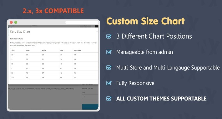 Custom Size Chart - Product Details in OpenCart Size Chart