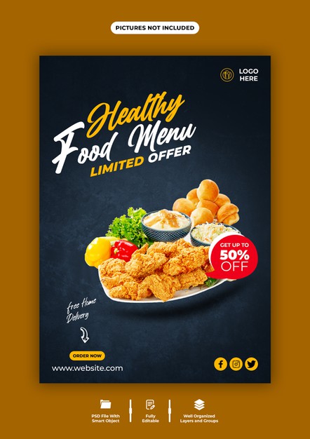 Delicious food and flyer template Premium Psd