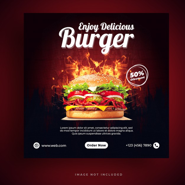 Food menu and restaurant burger social media banner template Premium Psd