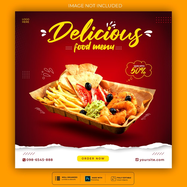 Food social media promotion and instagram banner post design template Premium Psd