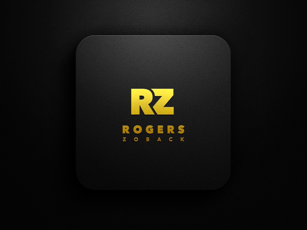 Gold logo mockup on black background