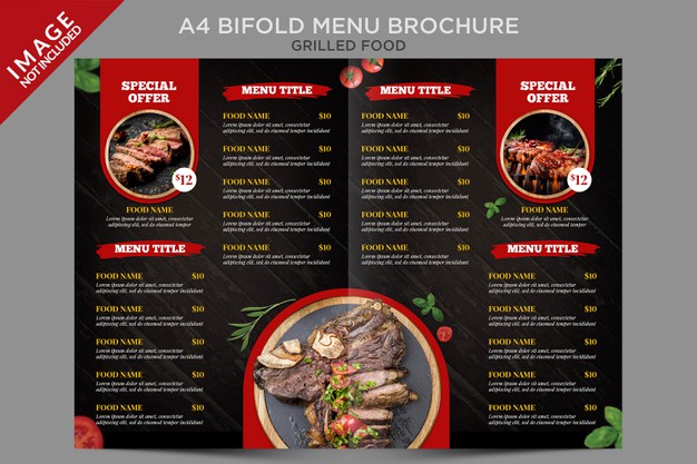 Grilled food a4 bifold menu brochure series