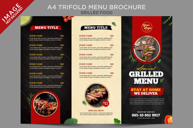 Grilled food a4 trifold menu brochure series Premium Psd