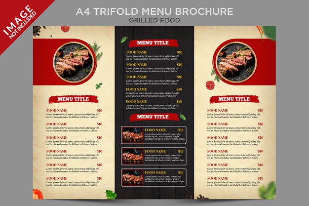 Grilled food a4 trifold menu brochure series