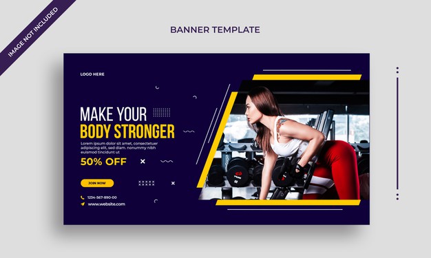Gym and fitness promotional web banner or social media banner template Premium Psd