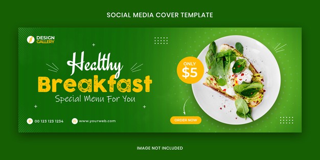 Healthy breakfast web and social media fast food restaurant cover banner template Premium Psd
