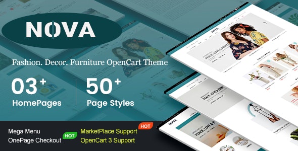 Nova v1.0.0 - a template on the theme of fashion and furniture OpenCart 3