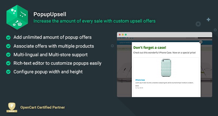 PopupUpsell 3.3.8 - Increase the amount of each OpenCart sale