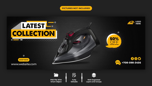 Product promotion and ironing machine facebook cover template Premium Psd