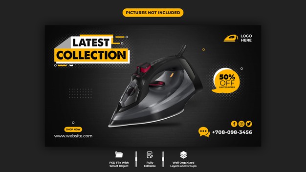 Product promotion and ironing machine web banner template Premium Psd