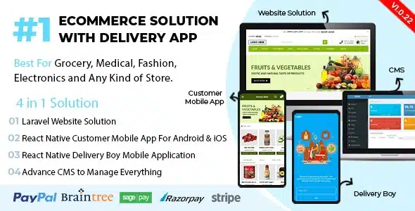 React Native Delivery Solution with Advance Website and CMS