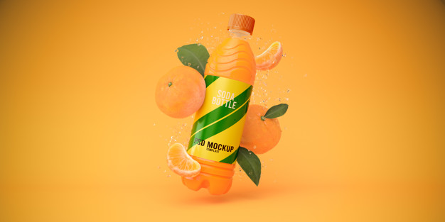Soda bottle mockup tangerine on orange background 3d render