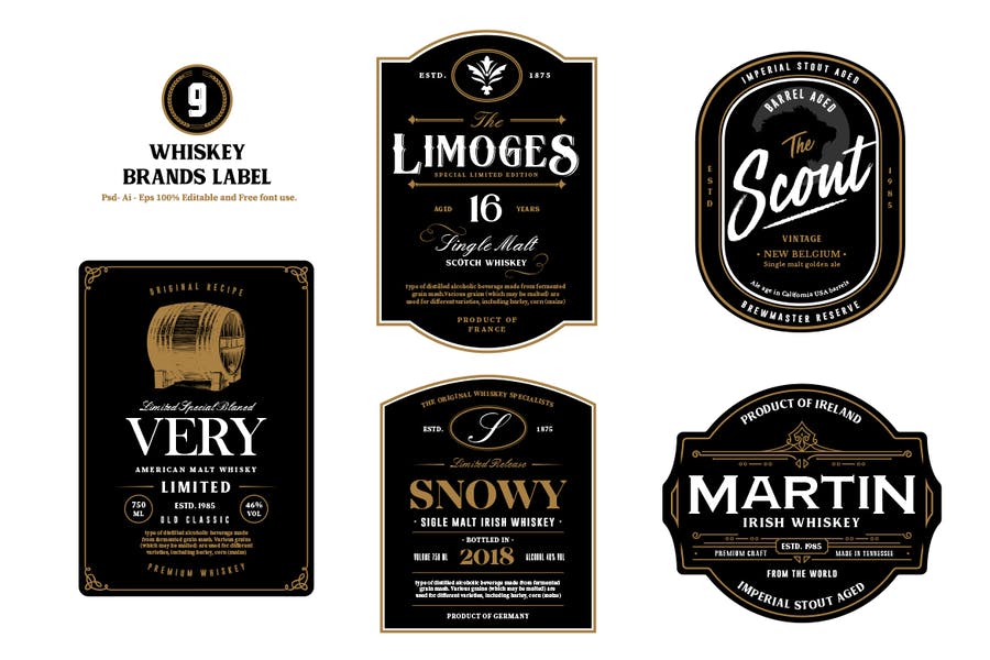 9 Whiskey Brands Label V2