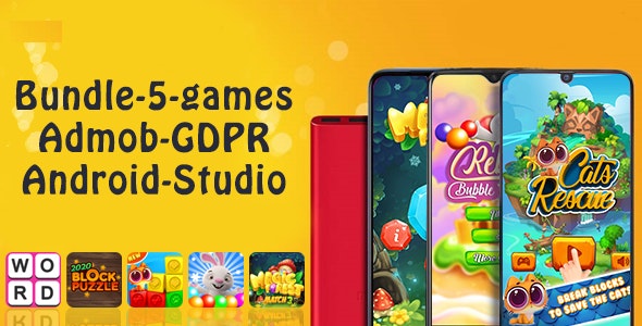 Bundle 1, 5 Games (Admob + GDPR + Android Studio)