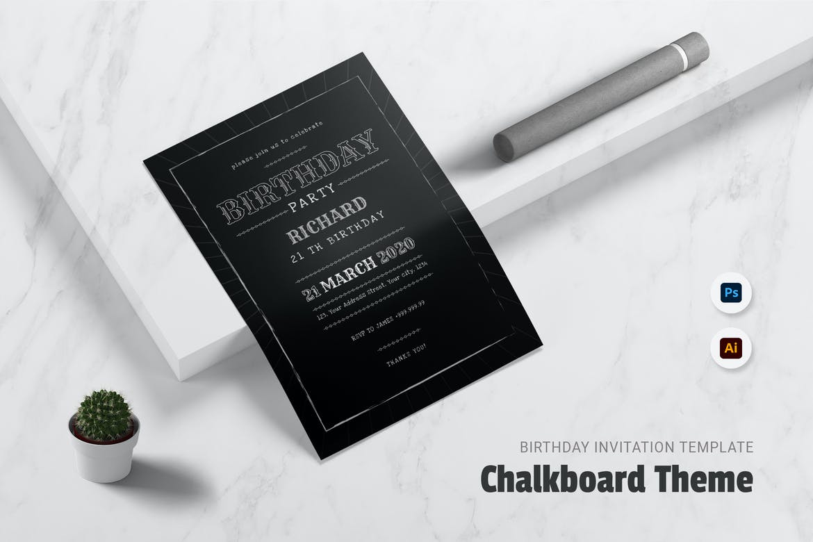 Chalkboard theme Birthday Invitation