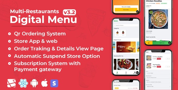 Chef - Multi-restaurant Saas - Contact less Digital Menu Admin Panel with - React Native App