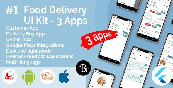 Food Delivery UI Kit in Flutter v1.0.0 - 3 Apps - Customer App + Delivery App + Owner App
