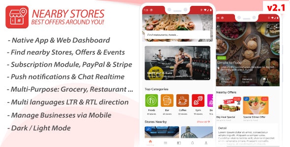 NearbyStores Android - Offers, Events, Multi-Purpose, Restaurant, Market - Subscription & WEB Panel
