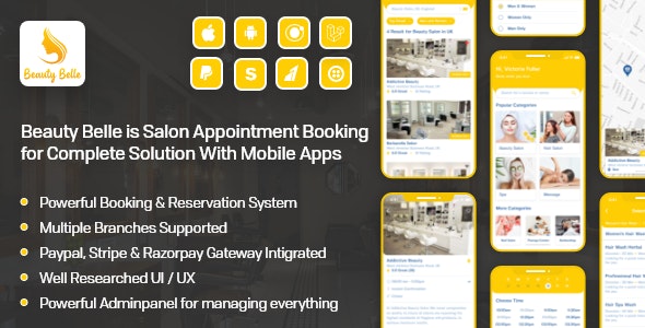 Salon & Spa Appointment Booking App For Android - iOS App with admin panel - Beauty Belle