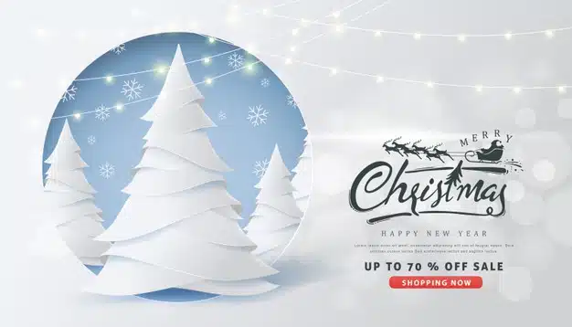 Christmas sale banner with calligraphic christmas lettering and santa claus sleigh reindeers Premium Vector