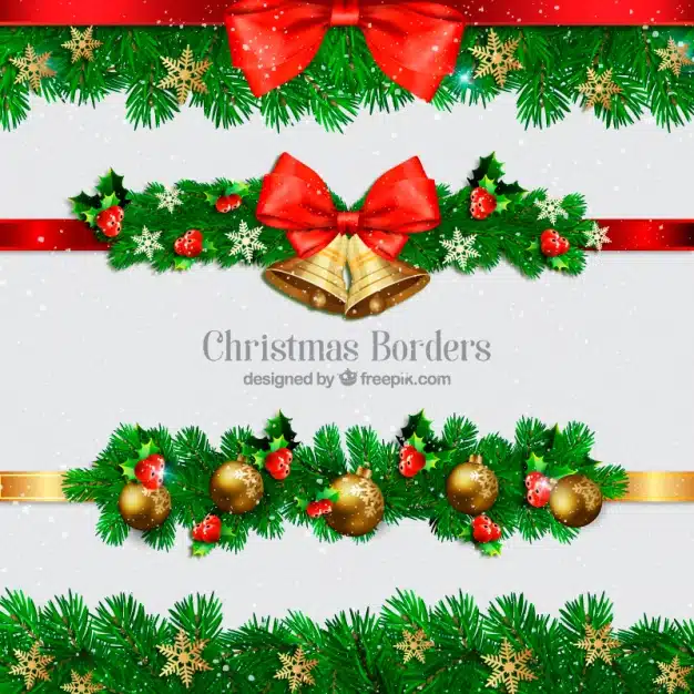 Collection of christmas borders with balls and bells Premium Vector