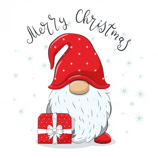 Cute cheerful gnome with phrase "merry christmas". Premium Vector