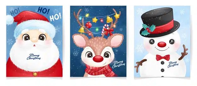 Cute santa claus set for christmas with watercolor illustration Premium Vector