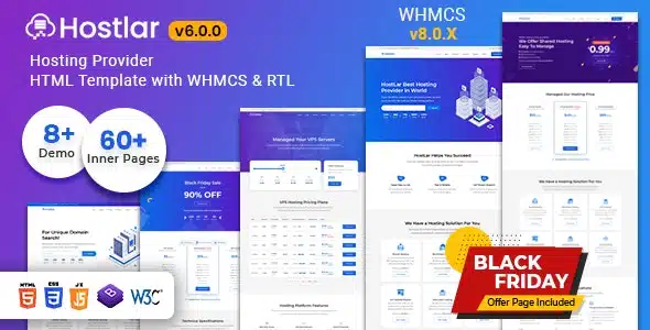 Hostlar – Domain Hosting Provider HTML Template with WHMCS and RTL