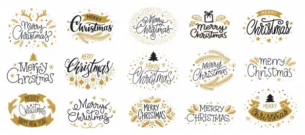 Merry christmas gold black lettering text, xmas greeting card, new year wishing banner. Premium Vector