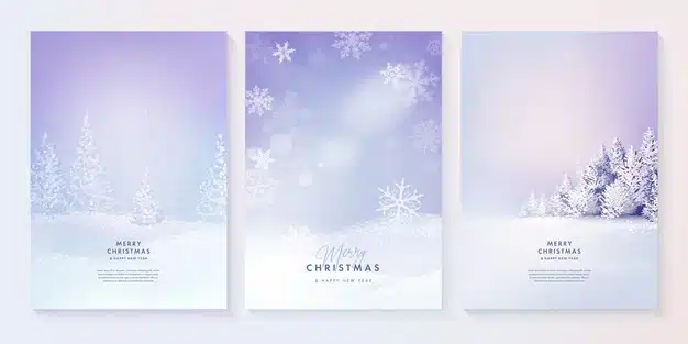 Set of merry christmas and happy new year forest winter landscape Premium Vector