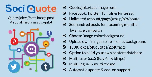 SociQuote - Quotes-Jokes-Facts Image Post in Auto-Pilot (Facebook,Twitter,Tumblr,Pinterest) - Social Networking