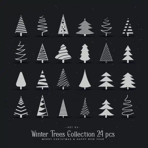 20 different christmas tree design set Free Vector