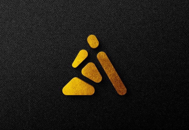 3d gold logo mockup on dark wall Premium Psd