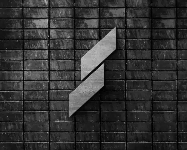 3d logo metal mockup on black brick wall Premium Psd