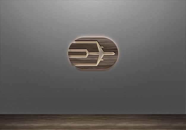 3d realisti3d realistic wooden light sign wall logo mockup Premium Psdc wooden light sign wall logo mockup Premium Psd