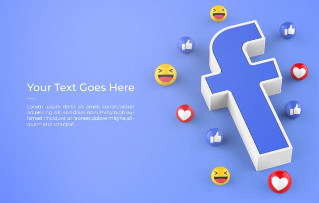 3d rendering of facebook logo with emoji reactions design mockup Premium Psd