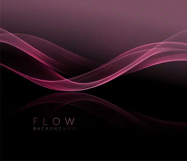 Abstract shiny pink wavy element. flow rose wave on dark background. Premium Vector