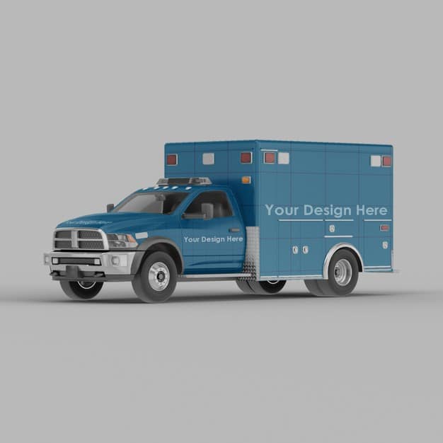 Ambulance front half side view mockup isolated Premium Psd