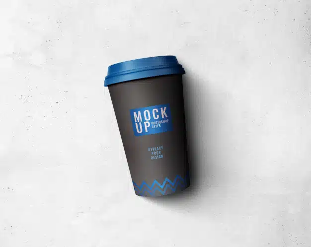 Black cup of coffee minimal design mockup realistic cast shadow Premium Psd