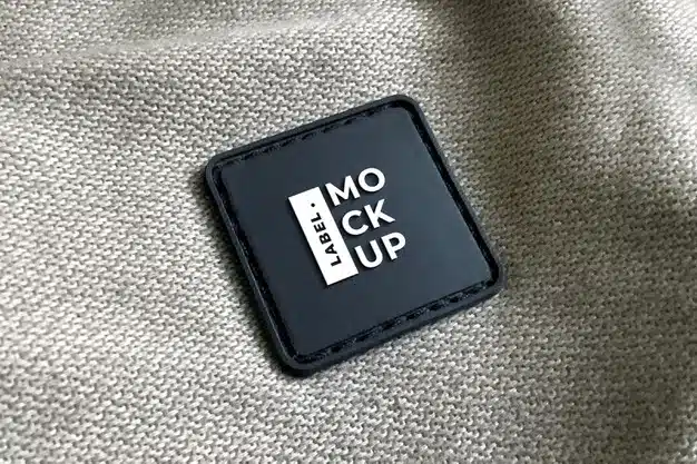 Black leather label mockup realistic square Premium Psd