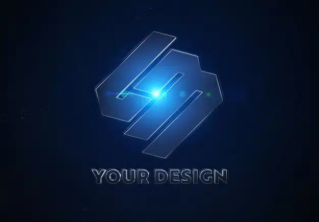 Blue metal logo in space mockup Premium Psd