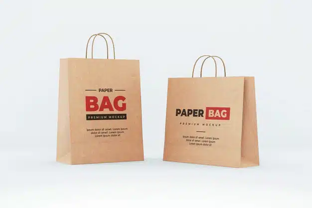 Brown paper bag mockup shopping realistic Premium Psd