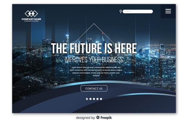 Business landing page with photo Premium Vector