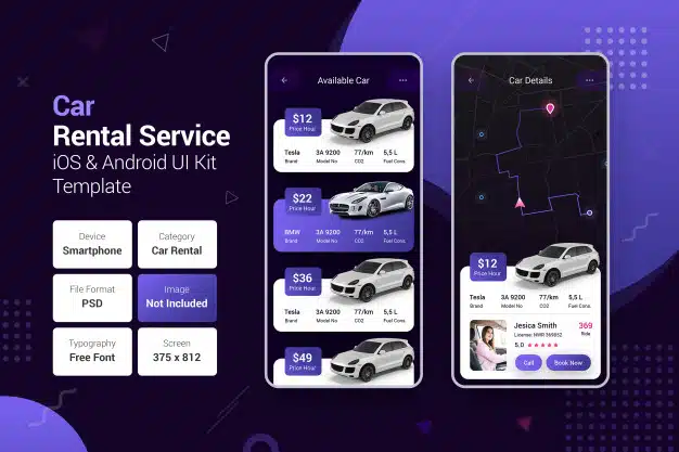 Car rental service & car booking mobile apps Premium Psd